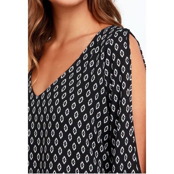 Lulus Shifting Dears Cold Shoulder Shift Black & White Print Dress Small, Lined - Picture 5 of 12